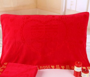 【6805 红色锻边割绒枕巾】竹纤维 超柔软舒适 超市高端 结婚必备
